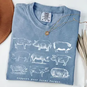 Comfort Colors Support Your Local Farmer Pig Shirt, Vintage Farm Animals Sweater Homestead Wife Farming Clothes Trendy Agriculture Homesteading Gifts