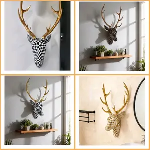 Deer Head Wall Mount Decor, Animal Head Sculptures Wall Hanging Animal Resin Wall Art Decoration for Living Room Bedroom Kitchen Home Office Gift Decor,