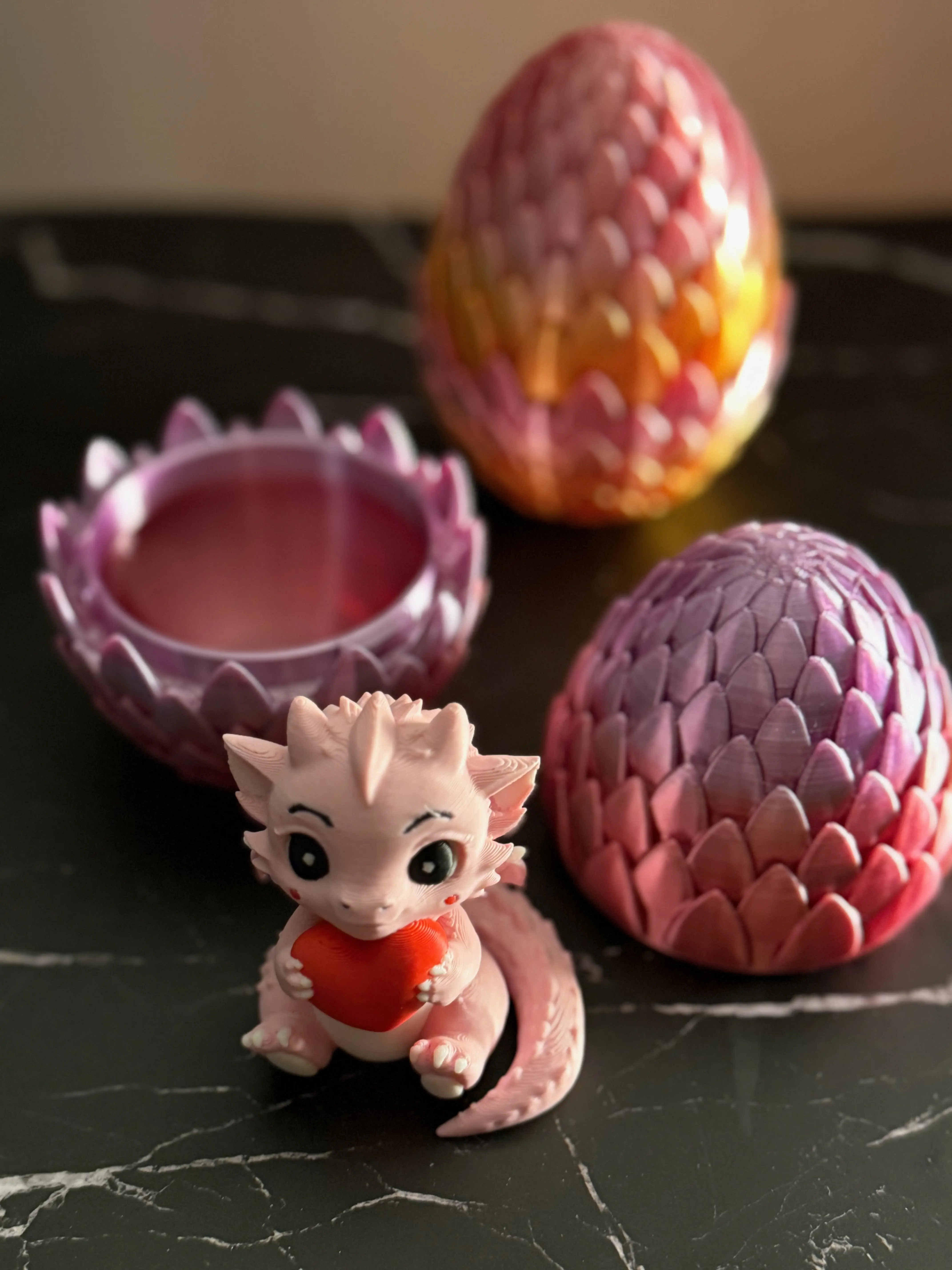 Pink Dragon PLA Plastic Collectible Figurine - High-Quality 3D-Printed Vintage Artistic Sculptural Miniature Decorative Pieces, Optional Silky Dragon Egg Print, Valentine Gift for Kids, Home Decor Accent, Collectible Figurines, Miniature Figurines