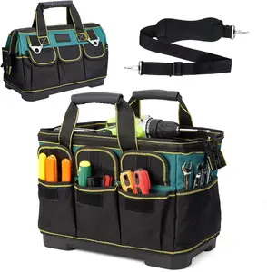 17 Inch Tool Bag for Men, Multi-Pocket Oxford Tool Tote with Padded Handle and Adjustable Shoulder Strap, Durable Tool Organizer for Electrician, Mechanic, Carpenter, Handyman, Home or Jobsite