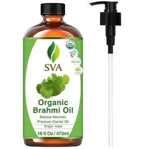 SVA Brahmi Oil Organic - 16 Fl Oz – 100% Natural Cold Pressed Organic Brahmi- for Face, Skin Care, Hair Care, Scalp Massage & Body Massage – Carrier Oil