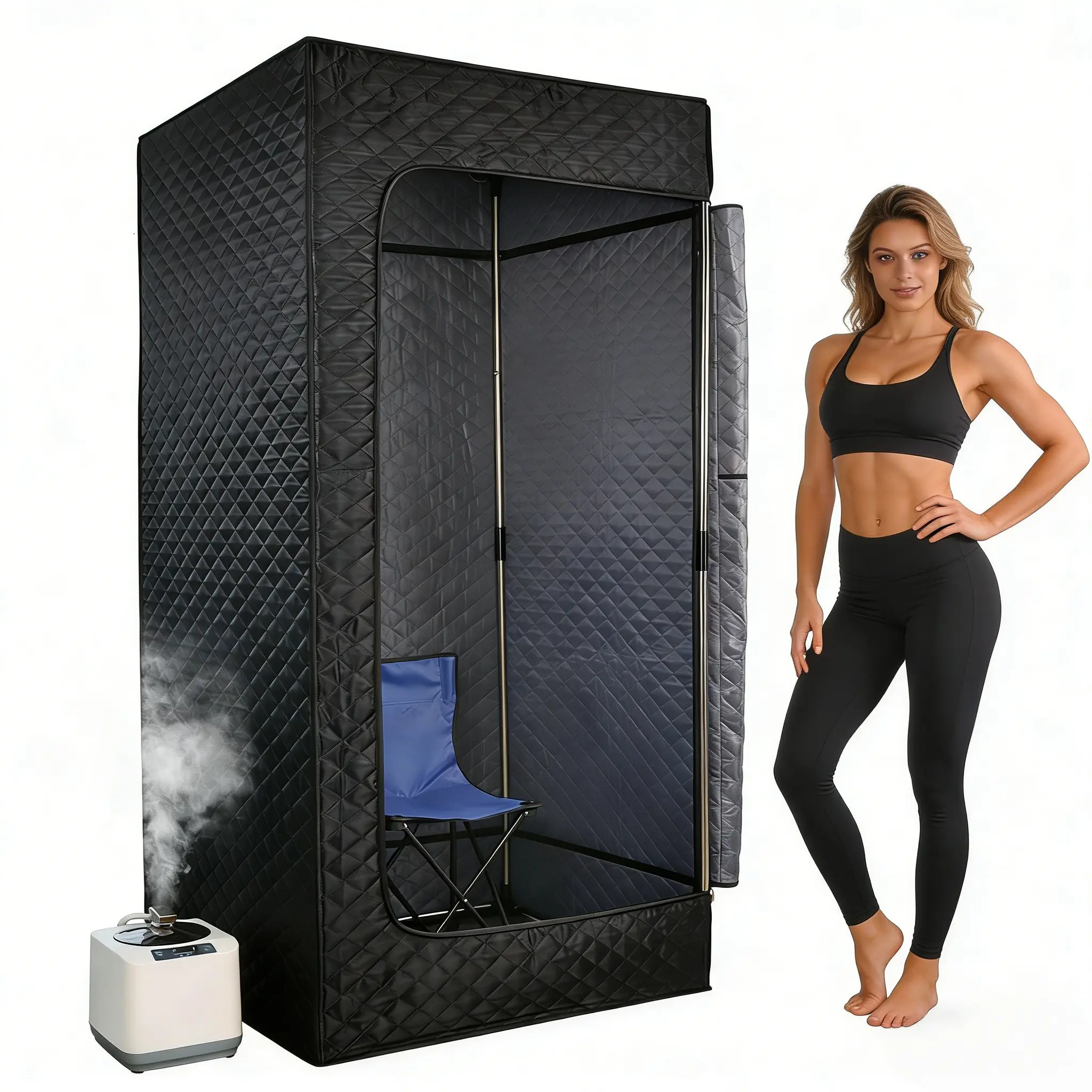 Full Body Portable Sauna Box for Home, Sauna Tent with 3L Steamer Foldable Chair Remote Control 9 Levels for Women Men, Compact Home Tent for Gym Yoga Pilates, 2.9'X2.9'X5.9', Personal Steam Sauna