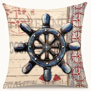 Huglina Nautical Ship Wheel Throw Pillow, 18x18 Inch Full Decorative Pillow with Insert Included, Coastal Beach House Accent Cushion, Rustic Maritime Helm Pillow for Living Room Bedroom Decor