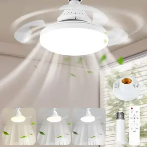 40w Ceiling Fan with Light and Remote Control, E27 Socket with Extension Rod, Hidden Blades, 3 Speeds, Adjustable LED Lights for Bedroom Living Room