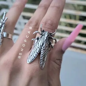 Silver Cicada Insect Ring - Adjustable Size