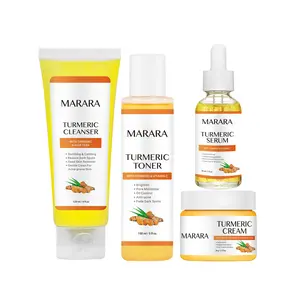 MARARA Turmeric Skin Care Set 4-Piece Kit - Cleanser, Toner, Serum & Cream for Intensive Hydration & Antioxidant Effects - Perfect Gift for All Skin Types