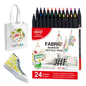 12/24 Colors Fabric Markers - Fine Tip Fabric Markers Permanent for Clothes - No Bleed Pens for T-Shirts, Bags, Textile, Canvas, and more