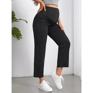 Maternity Wideband Waist Raw Hem Jeans curve  mid  rise  jeans