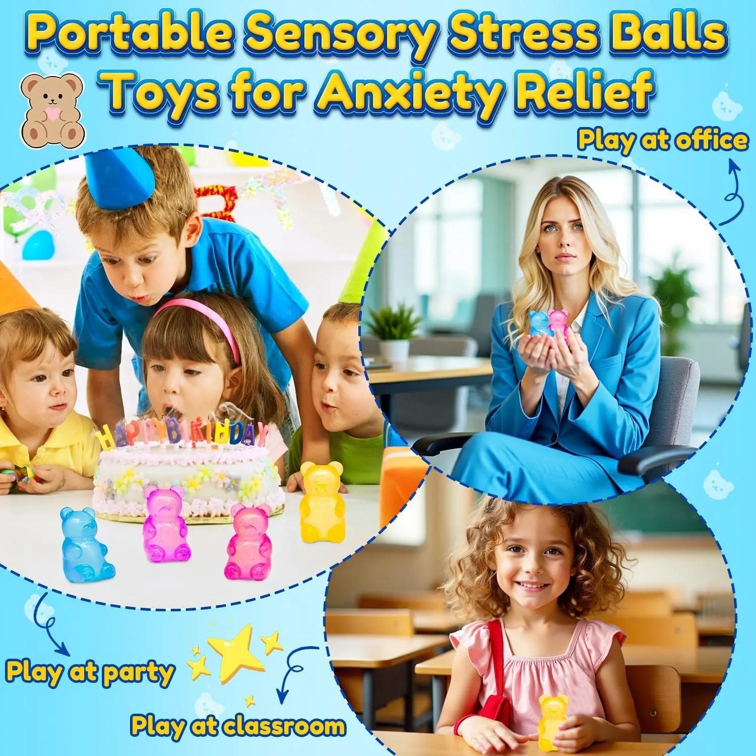 Gummy Bear Squishy Toy, Maltose Filled Slow Rebound Stress Relief Ball, Soft Squeeze Fidget for Anxiety, Sensory Decompression Toy for Kids & Adults