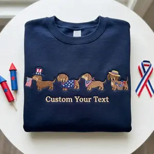 Embroidered Dachshund Patriotic Shirt, Custom Dachshund Baby Sweatshirt, USA Flag Dog Lover Gift, 4th of July Tee, Independence Day Outfit