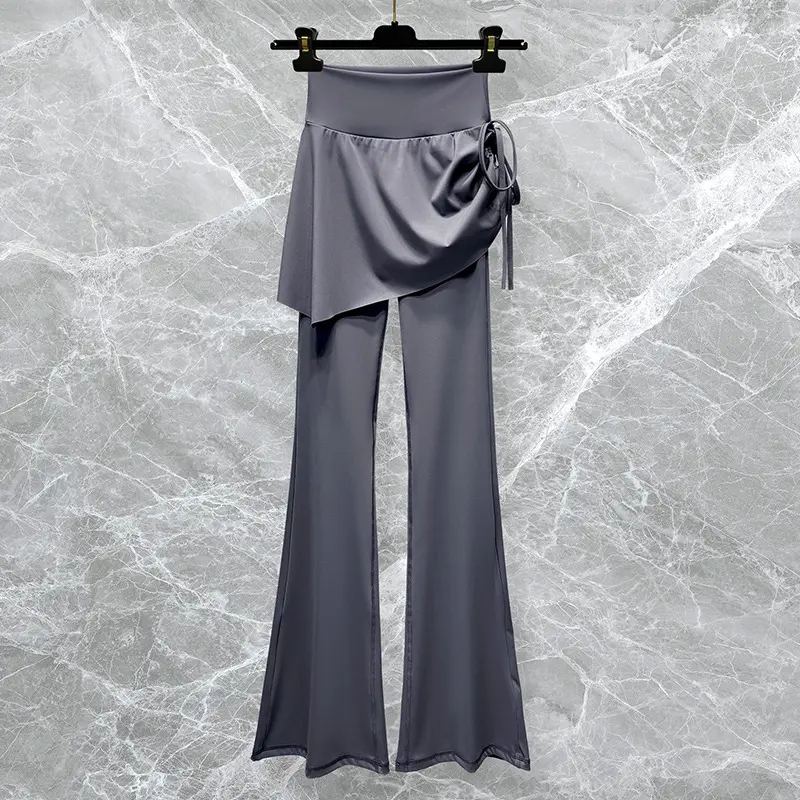 K059 gray fake two piece long pants, sin