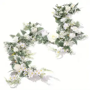 Classic Floral Garland 68.9 Inches, Plastic Spring Summer Decoration for Home Door Wall Wedding Valentine Party
