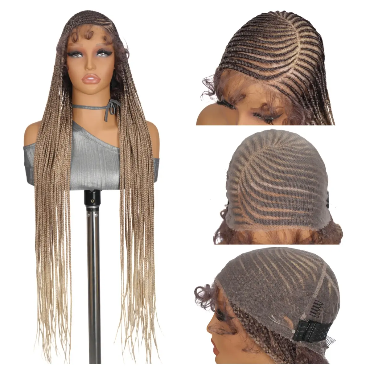 SuperNova 36" Ombre Blonde Knotless Box Braided Cornrow Wig | Lemonade Braids Full Handmade Full Lace, Pre-Cut Lace, Drawstring Fit, #OT4/27/613 Lightweight Premium Synthetic Fiber #SummerVibes #DealsForYouDays