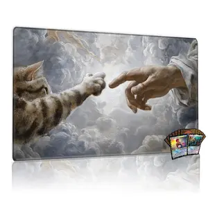 Creation of Adam Cat Art TCG Playmat - 12x24in Non - Slip Gaming Mat, Gaming Mouse Pads, Gaming Mousepad, Extended Mousepad, Perfect for MTG & Tabletop Card Games, Ideal for Family Gatherings, Great Gift for Card Game Lovers