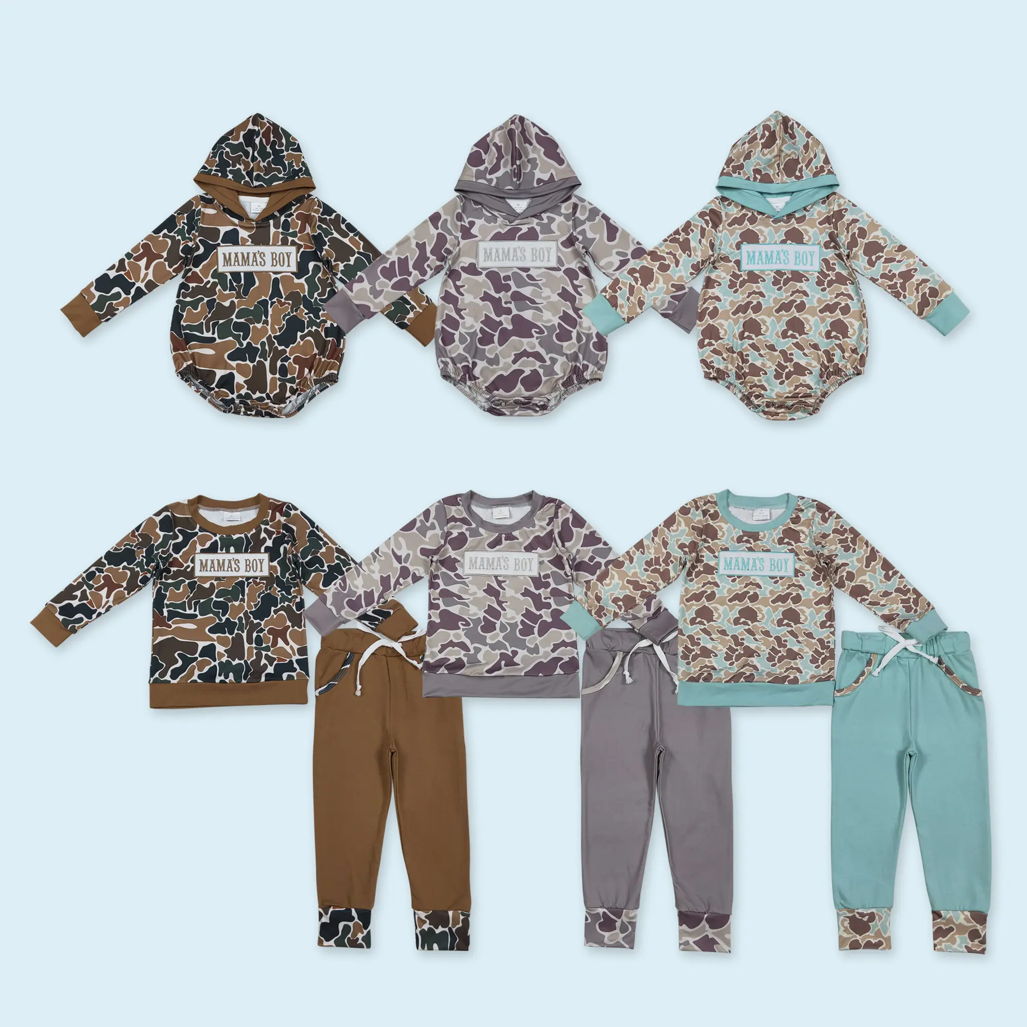 Mamas boy camouflage top matching pocket pants kids outfit