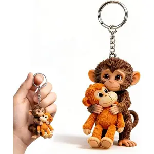 Soft Plush Hugging Monkey Keychain - Playful Look Baby Monkey Charm, Cute Animal Accessory for Backpacks