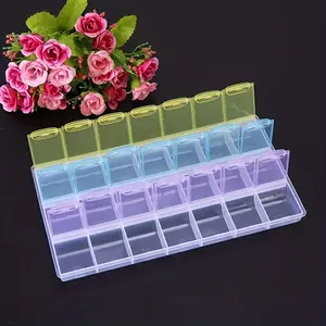 1pc 21-grid Diamond painting storage box, three rows, seven cells, transparent removable storage box, point drill box, tool