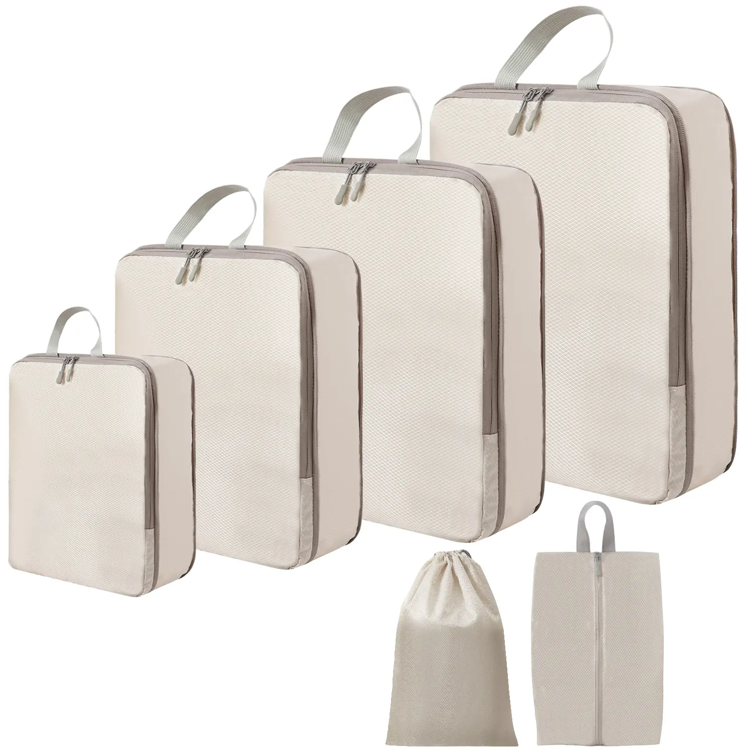 6 Set Compression Packing Cubes for Travel Essentials Compressible Expandable Polyester Cubes for Suitcase Luggage Organizer Bags Handy Helper for Organizing Clothes
