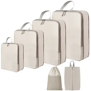 6 Set Compression Packing Cubes for Travel Essentials Compressible Expandable Polyester Cubes for Suitcase Luggage Organizer Bags Handy Helper for Organizing Clothes
