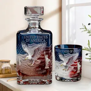 2 Pieces 250th Anniversary Commemorative Wine Whiskey Bottle Set, Elegant Decor Decanter, Suitable for Bourbon Scotch Wine, Holiday Gift for Independence Day Father's Day Home Ornament