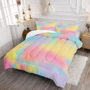 1/2 Pcs Rainbow Colored Themed Comforter Set: Soft, Comfortable & Warm Bedding. Adorned with Vibrant Print Design, Wash - Resistant, Fade - Proof and Breathable, it’s a Cost - Effective Choice to Brighten Up Your Bedroom Easily. Pillow Inserts Not Include