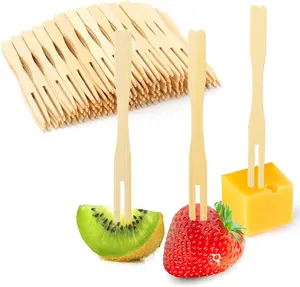 400 Bamboo Appetizer Forks, 3.5 Inch Mini Bamboo Forks for Charcuterie Boards Accessories, Fancy Toothpicks for Appetizers, Disposable Wooden Cocktail Fork, Small Fruit Food Picks for Party Supplies