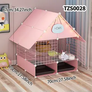 Small Animal Cage Rabbit Hutch Indoor Home Use, Bunny Villa House with Tray, Empty Small Pet Cage, Cozy Rabbit Shelter, Hamster Cage Habitat