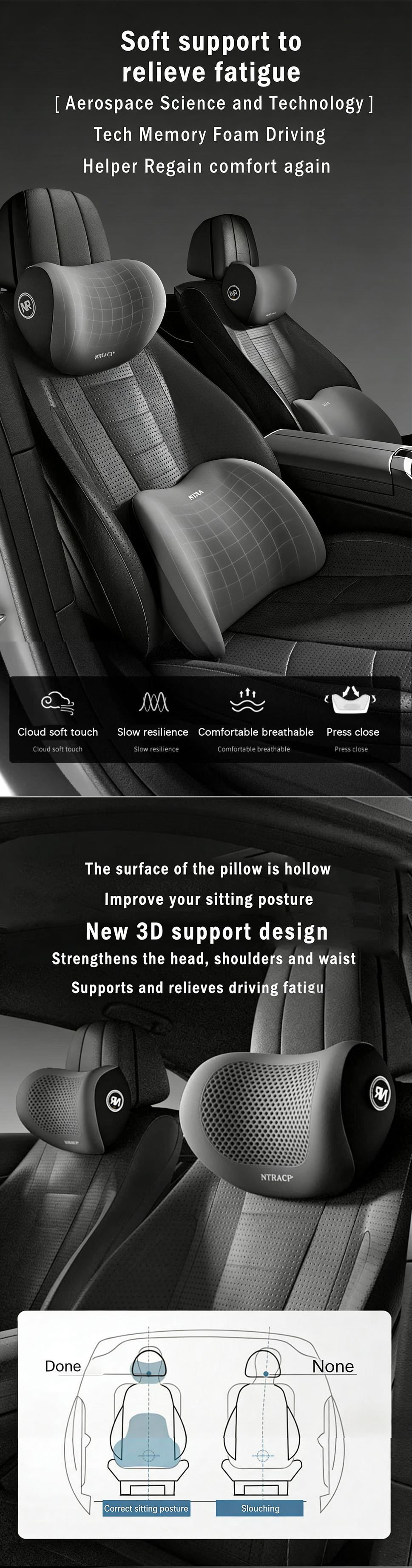 NIRACL Car Driving Car Pillow Set Neck and Waist Black Foam Neck Pillow Memory Lumbar Pillow NIRACL Car Driving Car Pillow Set Neck and Waist Black Foam Neck Pillow Memory Lumbar Pillow