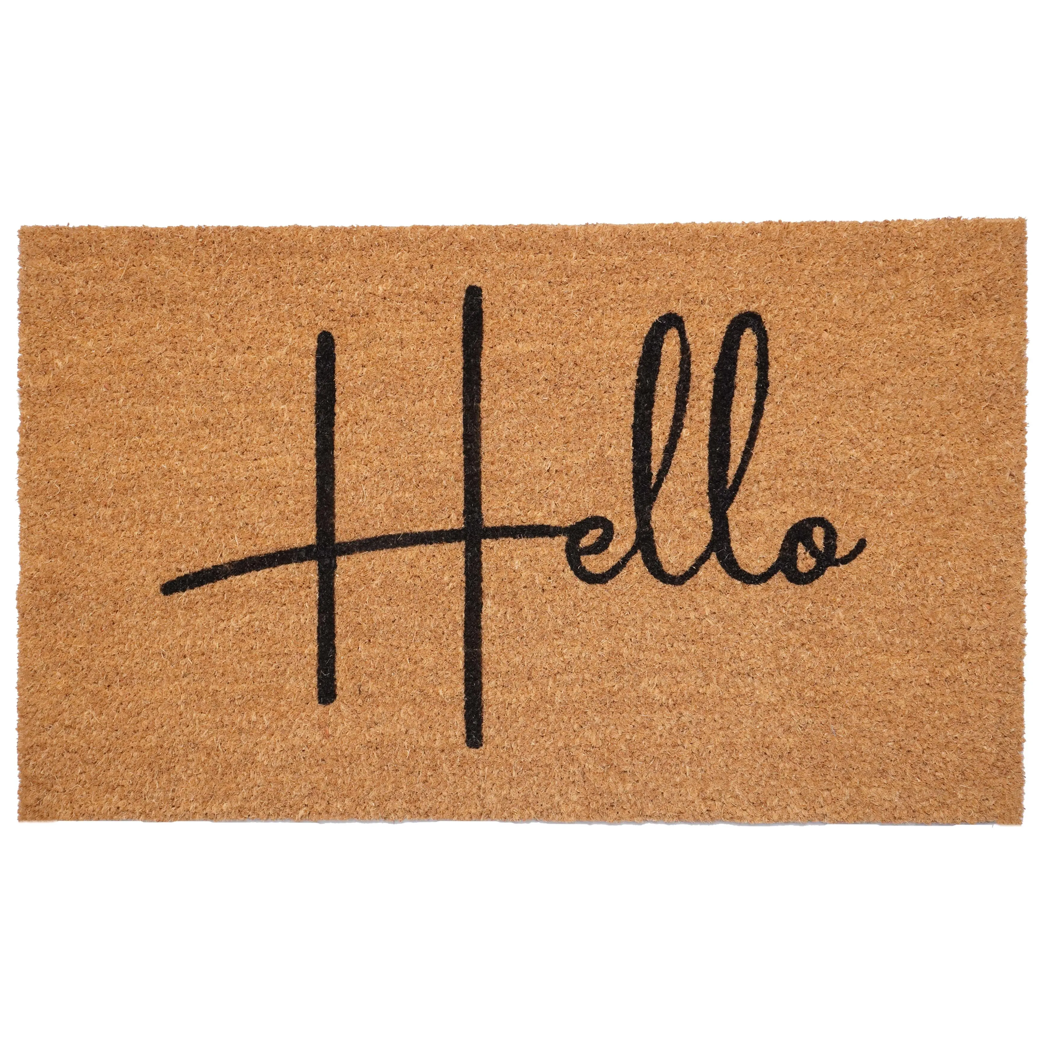 Kenzo Hello Modern Coir Doormat - Vinyl Backing, Plain Design, Durable Scraper Mat for Entryway