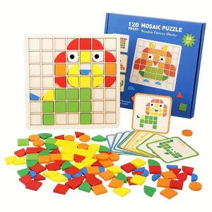 Wooden Mosaic Puzzle Set, 120pcs/box Colorful Shape Matching Puzzle Game, Educational Building Blocks for Boys & Girls, Wooden Puzzles