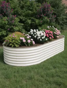 2Pcs 10x4x1.5FT Galvanized Steel Raised Garden Bed , Outdoor Large Planter Boxes with Easy Assembly for Vegetables，Fruits，Flowers，Durable Green Raised Garden Bed，Beige