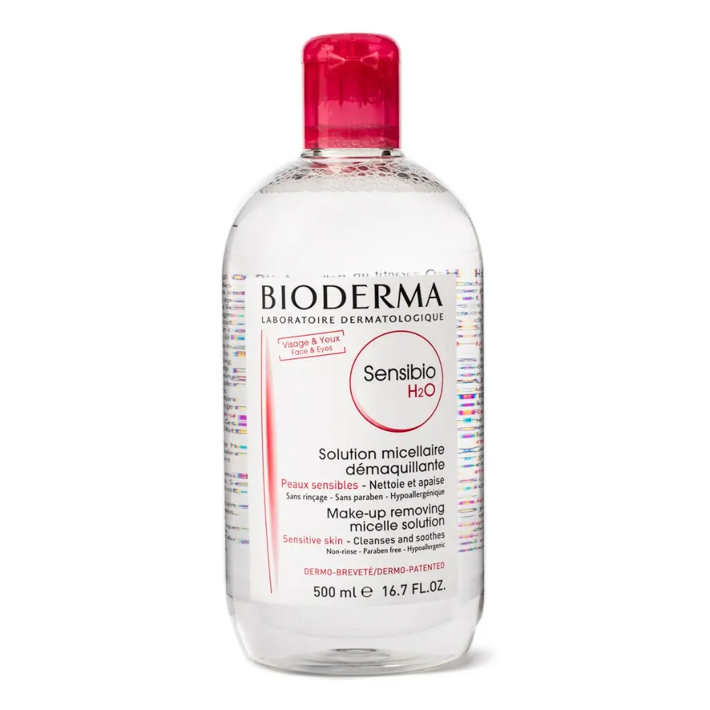 Bioderma Sensibio H2O Micellar Water Cleanser - Reduces Redness Makeup Remover for Face & Eyes with Biomimetic Ingredients, Allergy-Free, Scent: None - 500 ml Bottle, Cosmetic, Waterproof, Cucumber, Gentle, Sensitive, Soothing, Wipe, Water-Based, Alcohol,