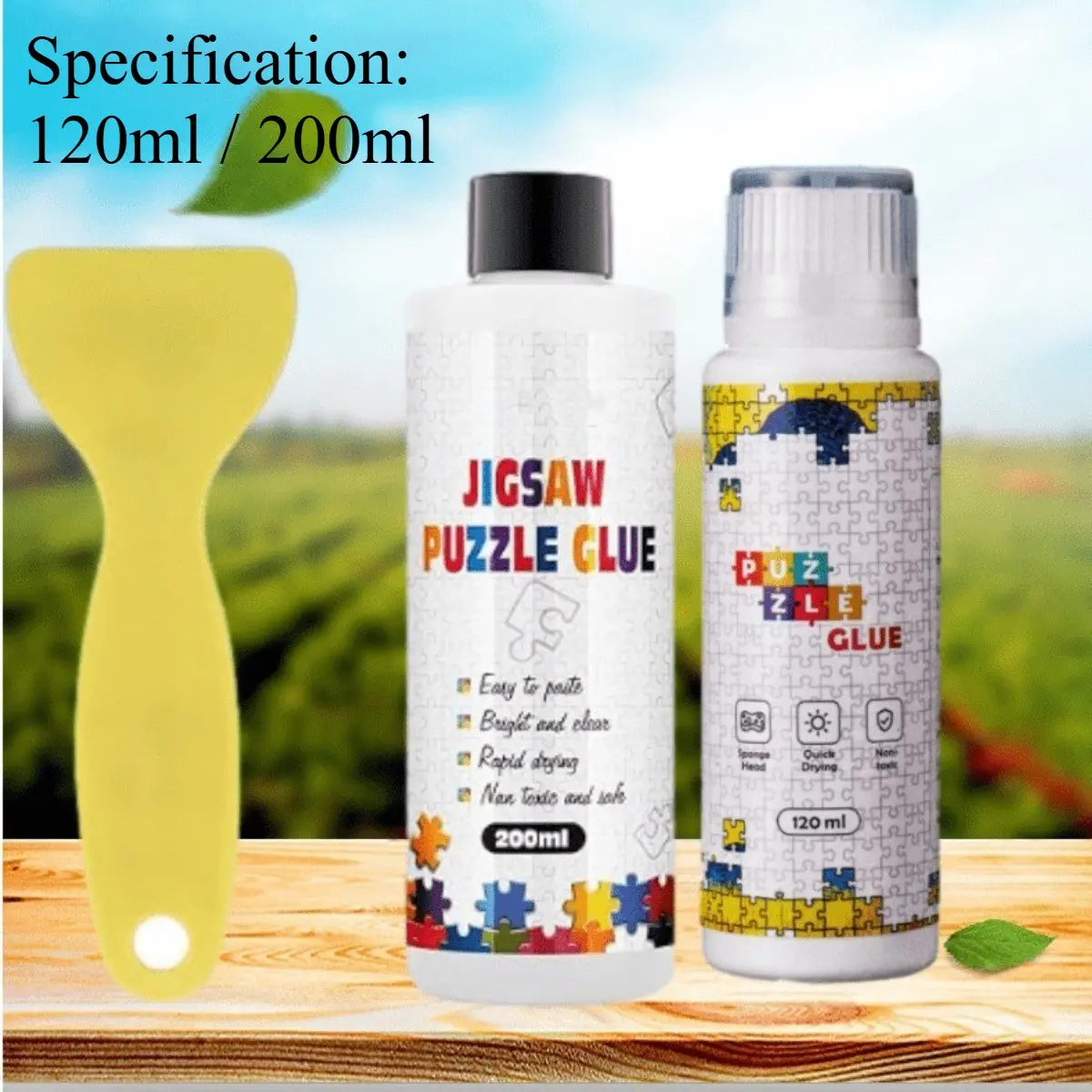 Jigsaw Puzzle Glue Kit with Applicator, 120ml & 200ml Clear Quick-Drying PVA Adhesive, Non-Toxic High Viscosity Puzzle Saver for 1000/2000 Pieces Finished Artwork, Easy to Apply, No Bubbles, Preserve & Frame Your Masterpieces