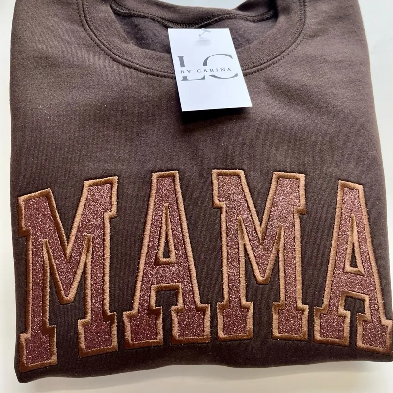 Brown glitter brown sweater -MAMA Glitter Applique Embroidered Sweatshirt – Cozy, Trendy Mom Gift