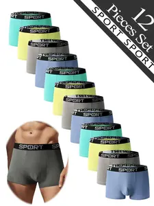 Men's Letter Tape Boxer Brief, Casual Comfy Breathable Underwear for Daily Wear, Men's Underwear for All Seasons