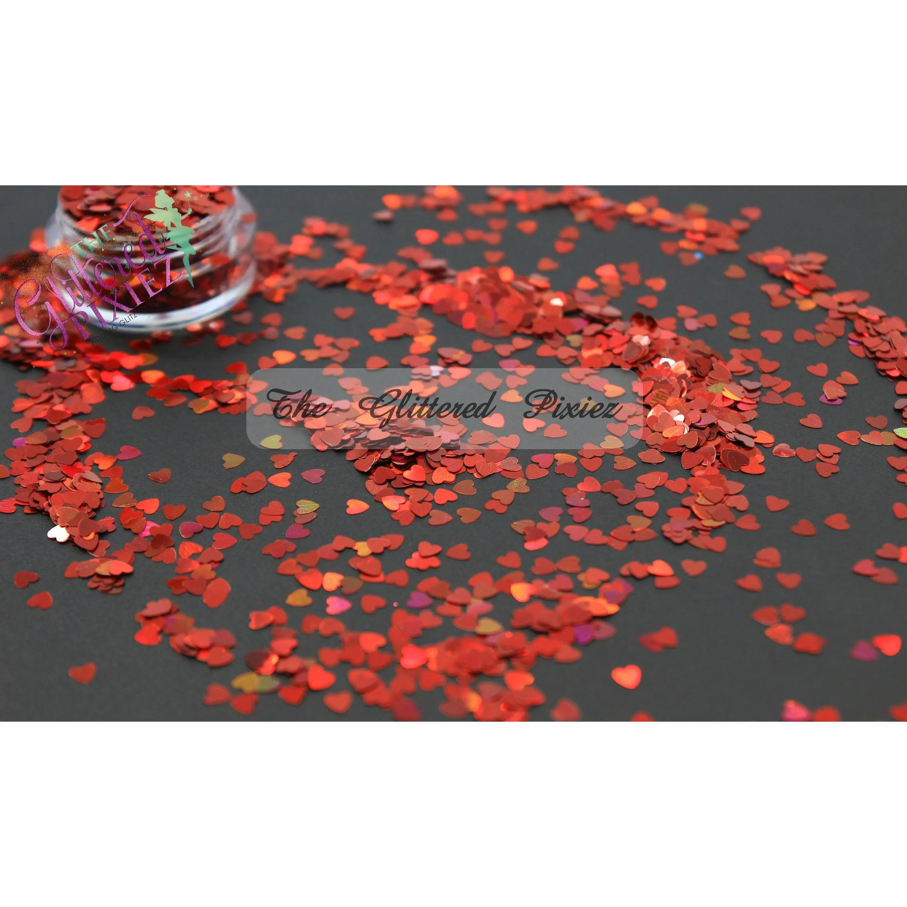 Inferno (Red) Holographic 3mm heart glitter - Pixie Shapes Collection