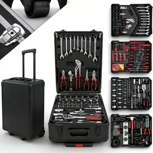 799pcs Aluminum Trolley Case Tool Set Silver, House Repair Kit Set, Household Hand Tool Set, with Tool Belt,Thanksgiving Christmas tool gift set