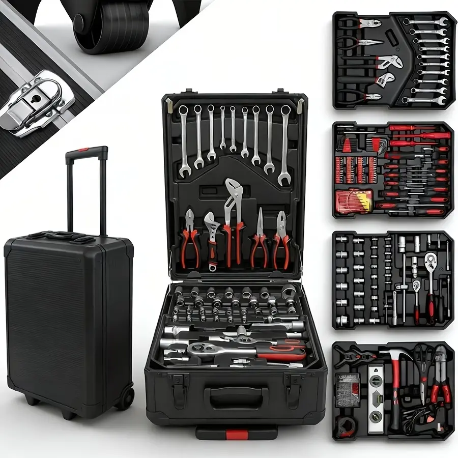 799pcs Aluminum Trolley Case Tool Set Silver, House Repair Kit Set, Household Hand Tool Set, with Tool Belt,Father's Day Gift,Thanksgiving Christmas tool gift set