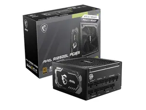 MSI MAG A1250GL PCIE5, Fully Modular Compact Gaming 1250W Power Supply, 80+ Gold, ATX 3.1 & PCIe 5.1 Ready, Native Dual-color 12V-2x6 cable, 10 Year Warranty