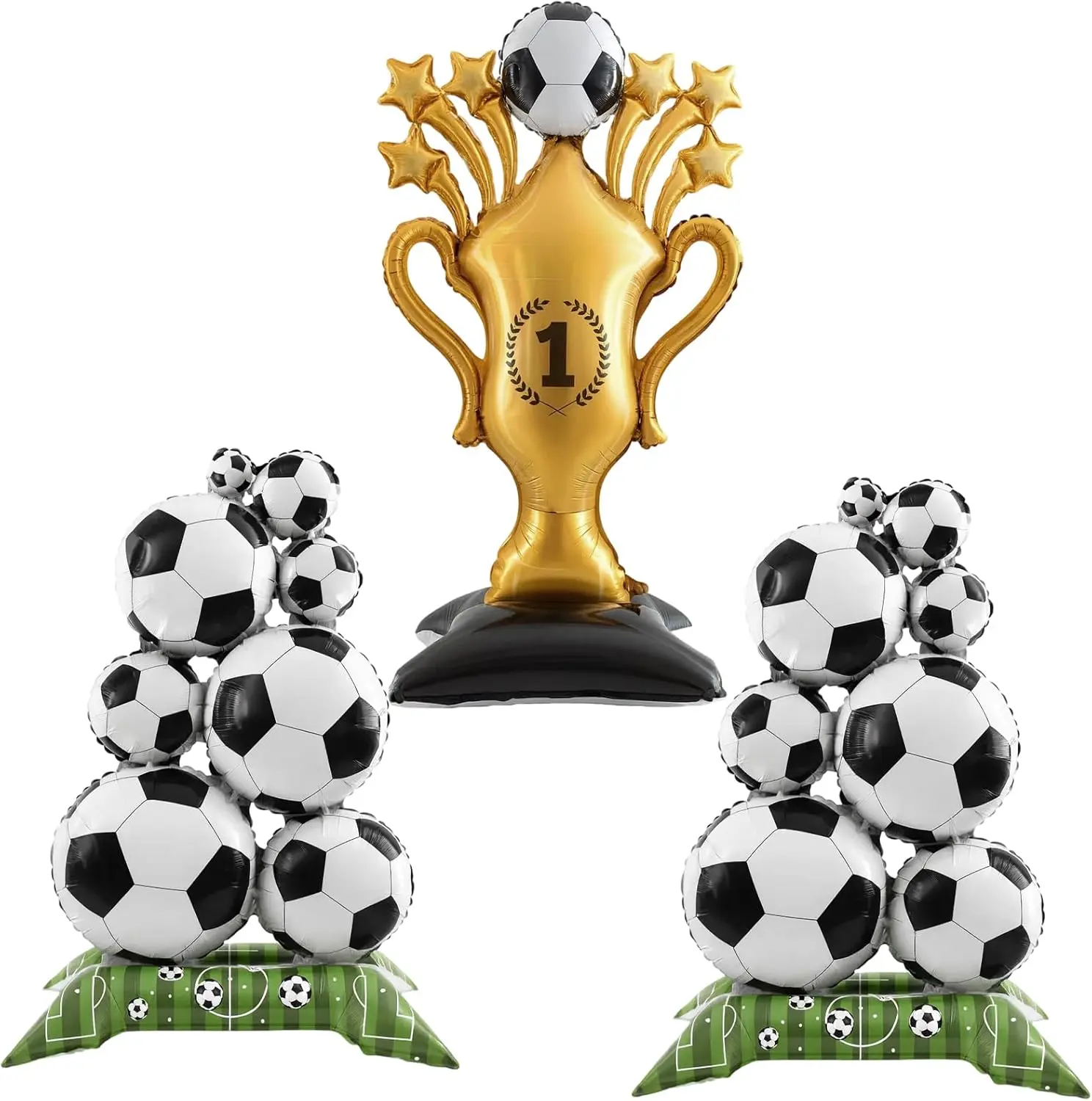 3Pcs Self-Sealing Aluminum Foil Soccer Balloon Set - 59-inch Standing Ball, Champion Trophy Decoration for Soccer Team Ceremony, Birthday Party Supplies