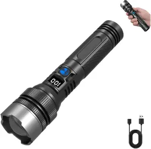 Rechargeable LED Flashlight, High Lumens ZoomableTactical Flashlight with 5 Modes,USB-C Rechargeable, IPX6Waterproof, Long Runtime for Camping, Hiking, Emergency