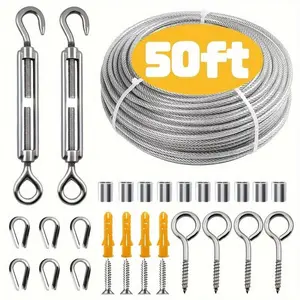 15m/50ft stainless steel wire rope kit, heavy-duty adjustable height garden line, Adjustable Hanging Ropes, 304 stainless steel with PVC coating, waterproof, for balcony railing, tent setting, outdoor camping equipment | Fashion wire rope | Durable