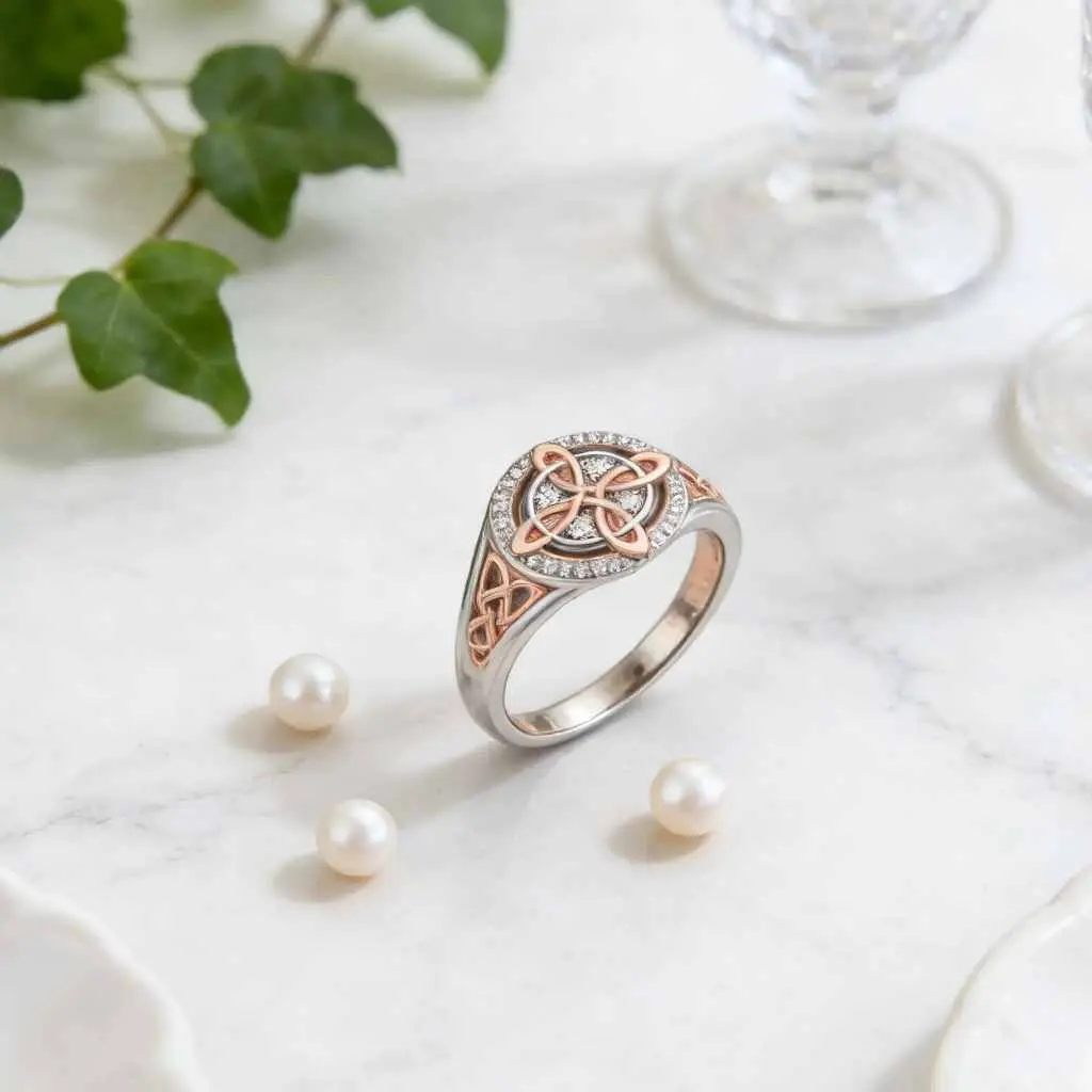 Rose Gold Plated Witches Knot Ring, Anillo Nudo de Bruja, Cubic Zirconia Decorated Witch’s Knot Ring, Original Celtic Knot Jewelry, Witchtok Witch Jewelry Pagan Jewelry for Devotion and Protection, Perfect Gift for Her, Mother's Day, SummerVibes