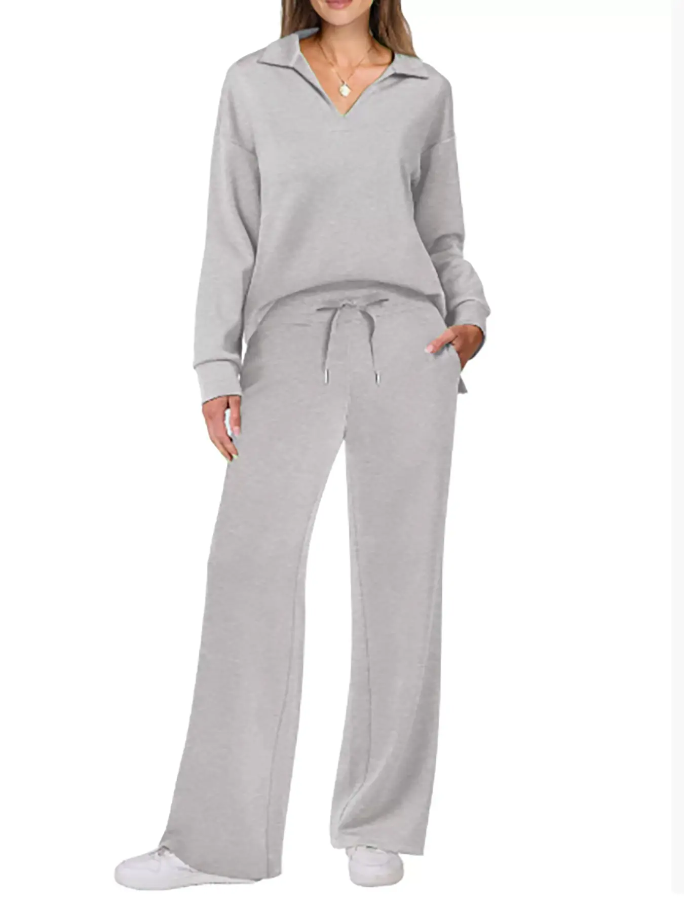Women's Long Sleeve Adjustable Drawstring Solid Color Fitted Casual Commuter Pants Set Outfit, Simple Fashion Basic Design, Perfect for Everyday Wear, Comfortable Fabric, Minimalist Clothes