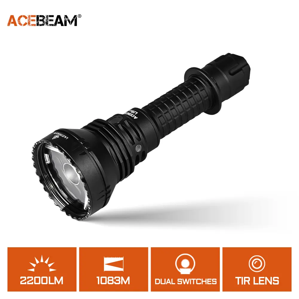 Acebeam L19 2.0 Long Range Flashlight 6500k White Led -Throw 1083M 2,200 lumens w/Battery, Holster and Eco Sensa USB C charging cable included., Green Light Verion for Option, Led Lights, Lithium Ion Battery