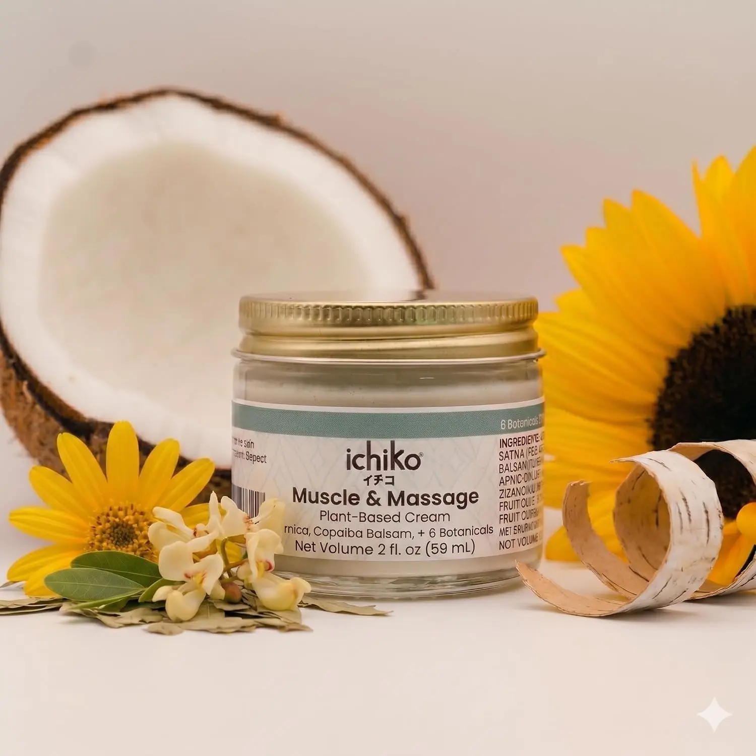 ichiko Muscle and Massage Cream with Arnica, Copaiba & Hyaluronic Acid, a Smooth Plant-Based Moisturizer for Daily Body Care, Moisturizers, Blend, Botanical, Herbal