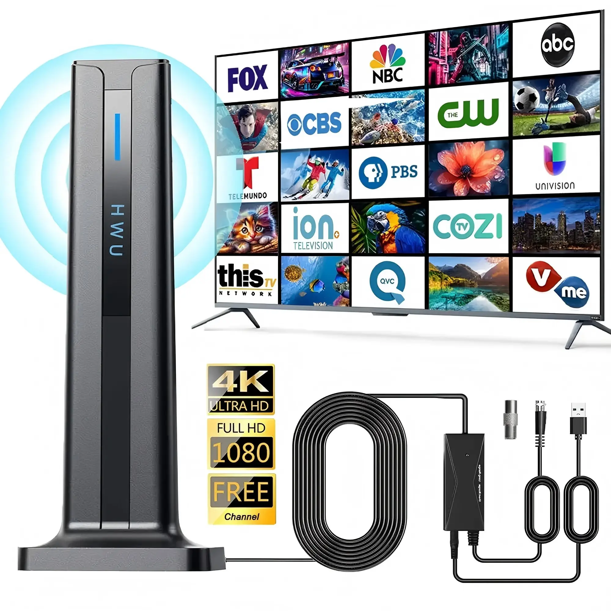 Digital TV Antenna for Smart TV Indoor,2026 TV Antenna with 3M Stick Base, 360°&Long Range Reception 4K HDTV Antenna for Local Channels, Easy Installation Antennas for 1080P TVs Without Cable antenna fortv