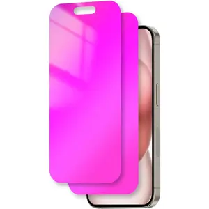 Compatible With  15/14 pro  Screen Protector 6.1 Inch Anti Blue Light for iPhone15 Tempered Glass 28? Rose red Gradient Anti-Spy Easy Installation Full Coverage Anti-Scratch