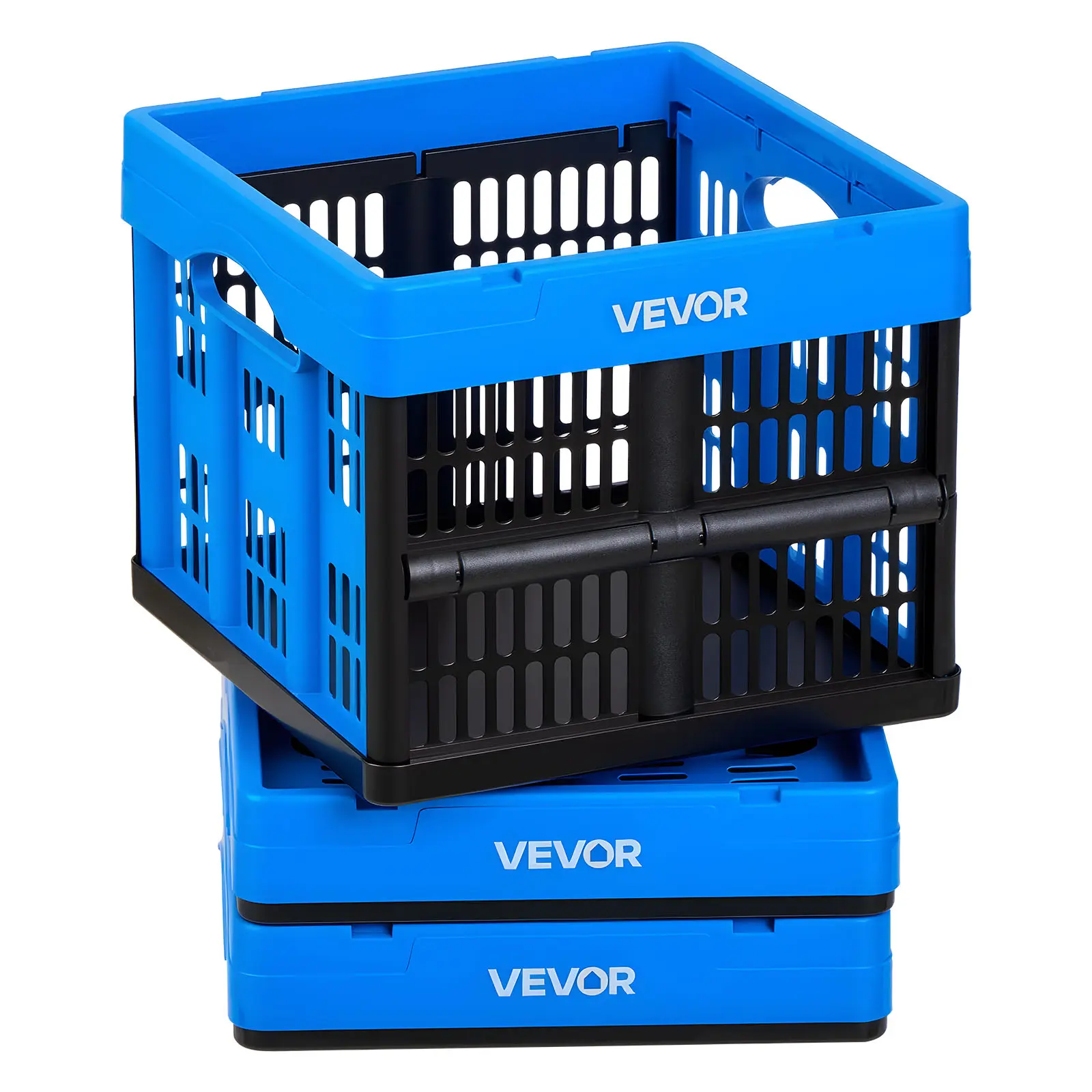VEVOR 3-Pack Collapsible Plastic Storage Boxes, 25L Durable Stackable Folding Crates with Handles, 22 lbs (10 kg) Capacity Per Bin, Space-Saving Home Organizers for Summer Finds, Fathers Day Gift, pp Material