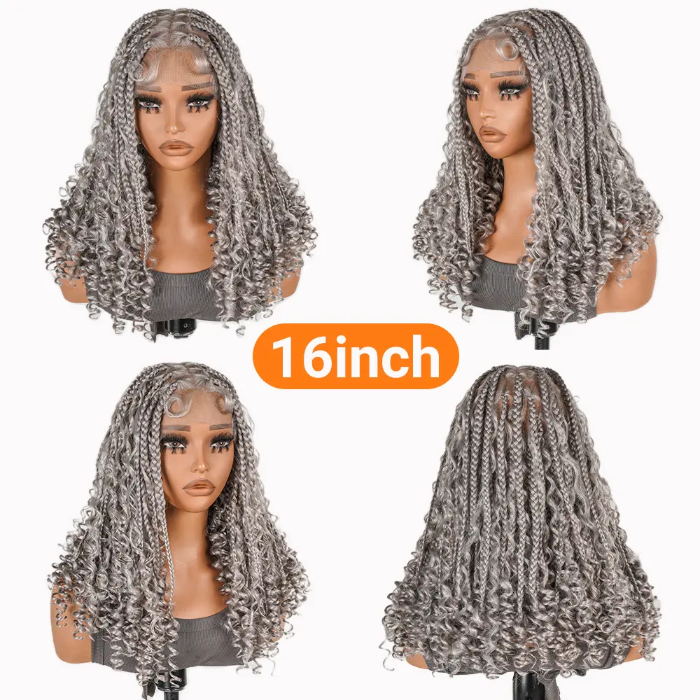 SuperNova 16 Inch Gray Full Lace Bohemian Box Braided Wig Lightweight Synthetic Wig for Trendy Stylish Hair Makeover #SummerVibes